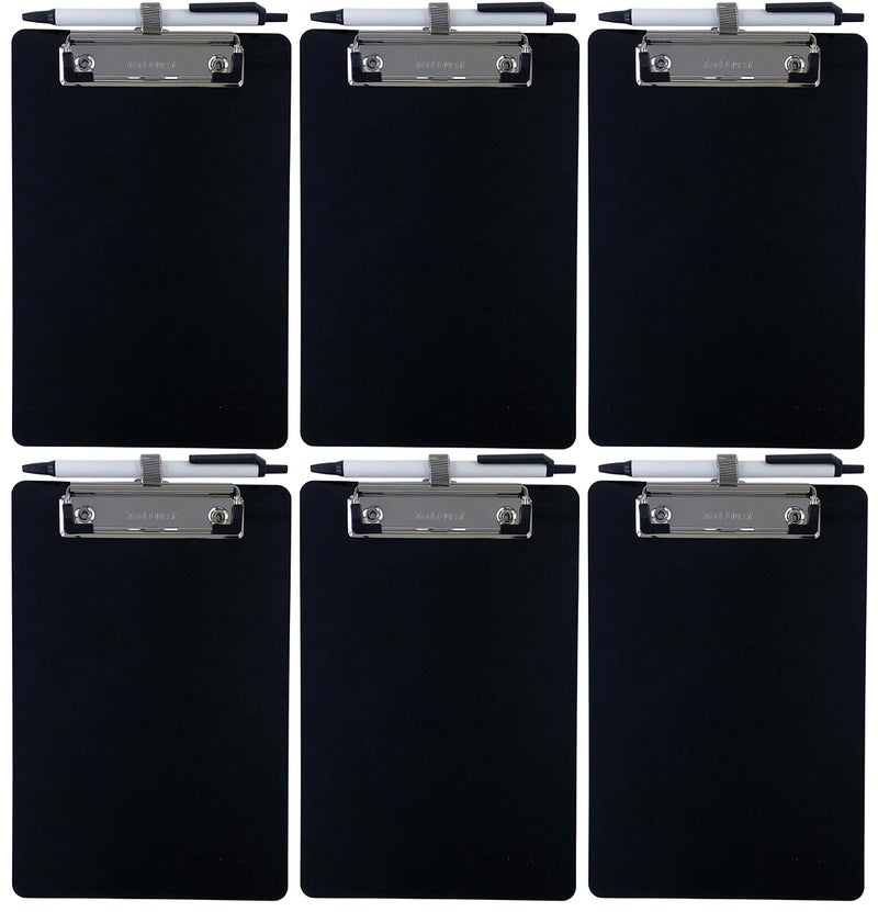 Trade Quest Small Memo Clipboard 6'' x 9'' Pen Holder Clip Plastic (Black) (Pen Included) (Pack of 6) - Image 1